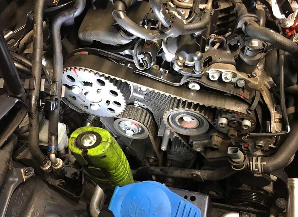 A cam belt being replaced