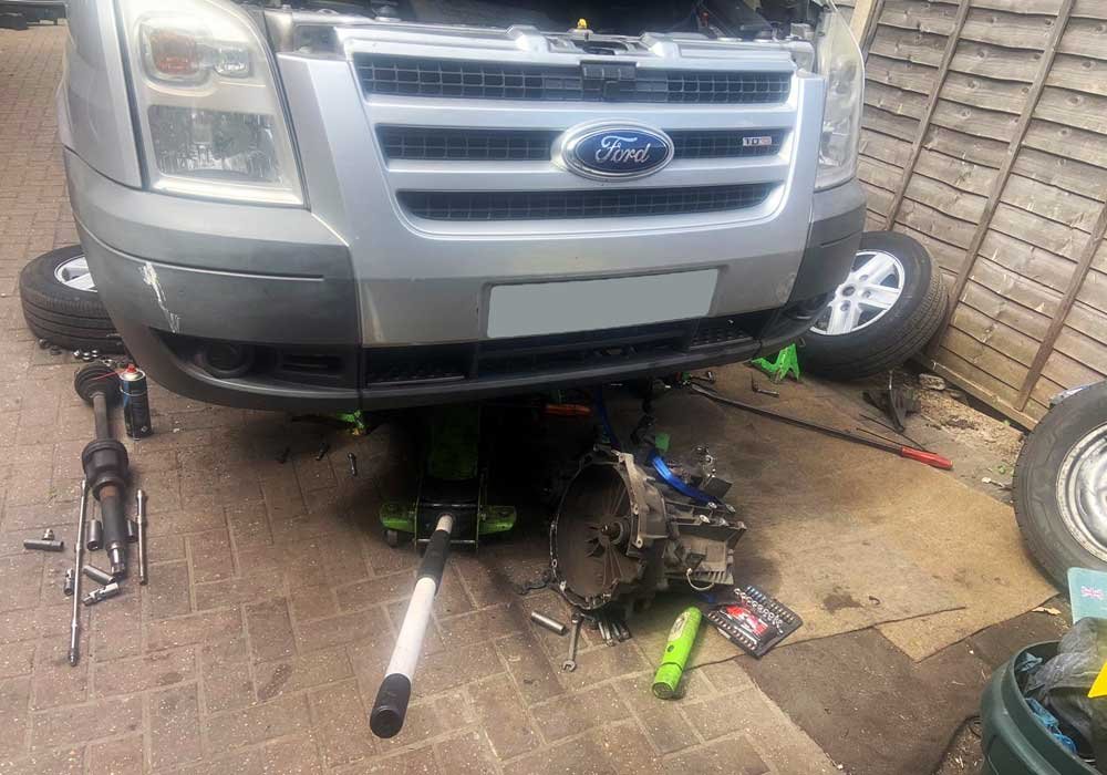 A vehicle having its clutch serviced